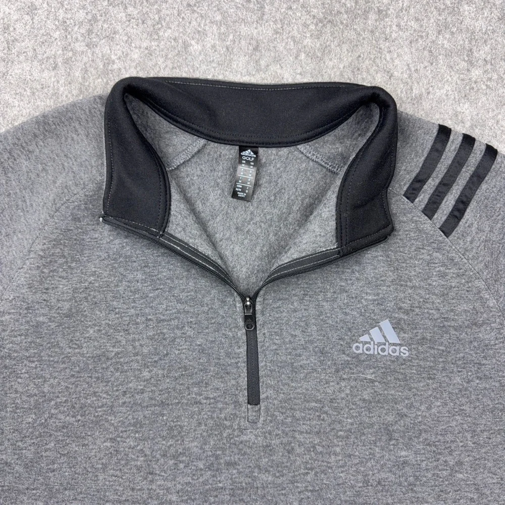 Adidas Golf Pullover Mens Medium Gray 1/4 Zip Fleece Lined Athletic Performance